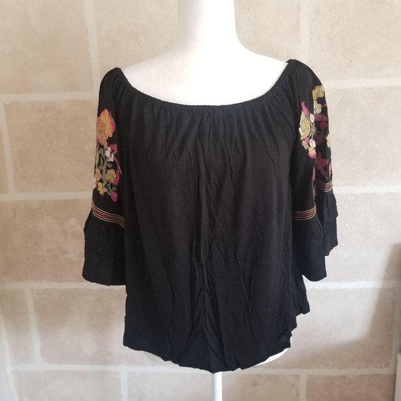 Altar’d State Off The Shoulder Black Top Blouse - Picture 2 of 12